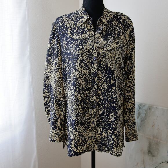 Jaeger 100% Silk Gold paisley Blouse size S - Picture 1 of 7